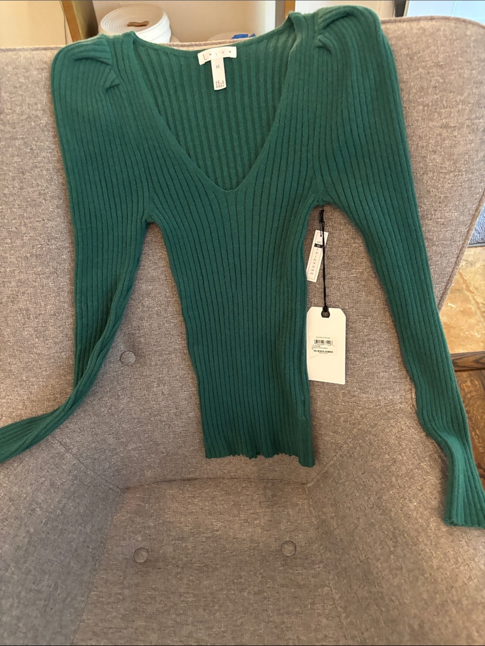 Leith Emerald Green Ribbed V-Neck Sweater
